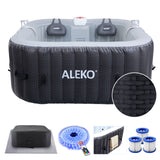 Mia Inflatable Jetted Square Hot Tub with Energy Efficient Cover – Gray with Weave Pattern - 4 Person
