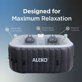 Mia Inflatable Jetted Square Hot Tub with Energy Efficient Cover – Gray with Weave Pattern - 4 Person