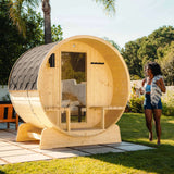 Anémona White Finland Pine Barrel Sauna with Front Porch Canopy - 2-4 Person