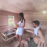 Aleko Canadian Hemlock Wet Dry Outdoor Sauna with Asphalt Roof - 6 kW UL Certified Heater - 5 Person SKD5HEM-AP