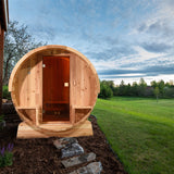 Aleko Outdoor Rustic Cedar Barrel Steam Sauna - Front Porch Canopy - UL Certified - 4-6 PersonSB6CED-AP