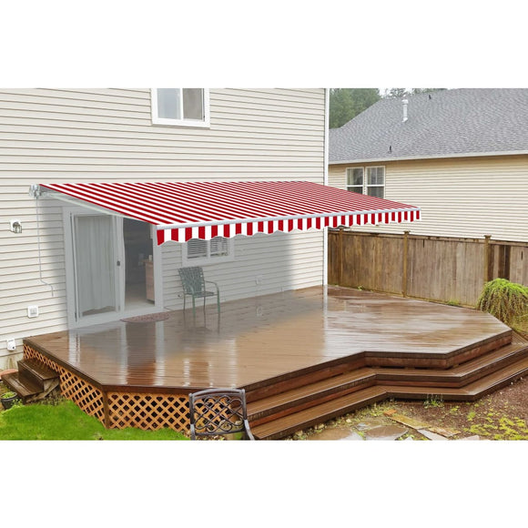 Aleko Motorized Retractable Patio Awning 16X10 Feet Red And White Striped Awm16X10Redwhstr05-Ap Motorized Retractable Awnings 16 X 10 Ft
