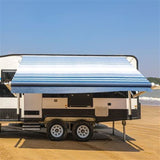 Aleko Motorized Retractable RV Awning 16 x 8 Feet Blue Striped RVAWM16X8BLSTR32-AP RV Awnings Motorized 16 x 8 Ft