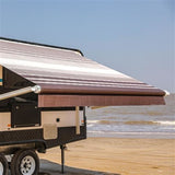Aleko Motorized Retractable RV Awning 16 x 8 Feet Brown Striped RVAWM16X8BRSTR34-AP RV Awnings Motorized 16 x 8 Ft