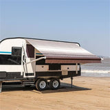 Aleko Motorized Retractable RV Awning 16 x 8 Feet Brown Striped RVAWM16X8BRSTR34-AP RV Awnings Motorized 16 x 8 Ft