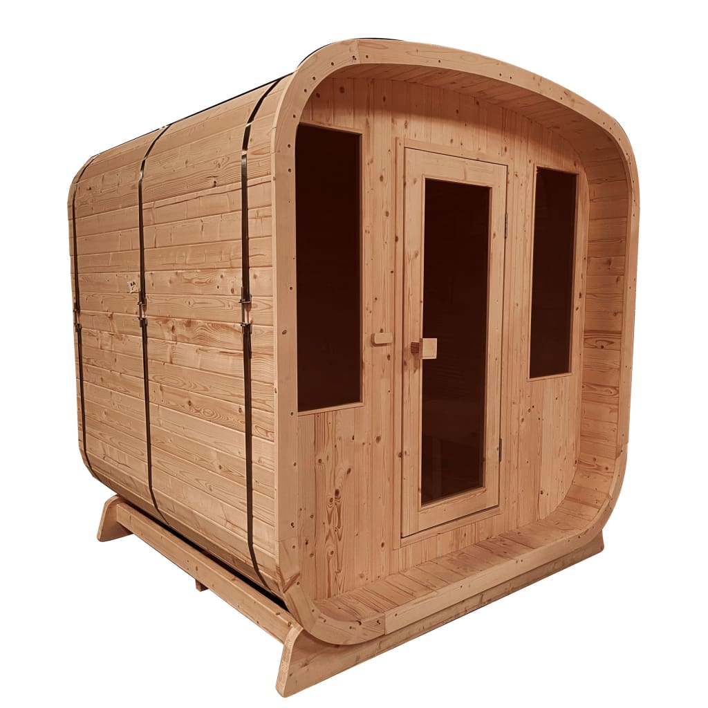 Aleko Outdoor Rustic Cedar Barrel Steam Rounded Square Sauna with Bitu