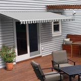 Aleko Retractable Patio Awning 10x8 Feet Grey and White Striped AW10X8GREYWHT-AP Retractable Awnings 10 x 8 Ft.