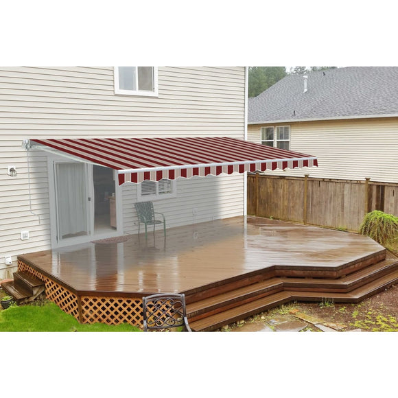 Aleko Retractable Patio Awning 10X8 Feet Multi-Striped Red Aw10X8Mstrre19-Ap Retractable Awnings 10 X 8 Ft.