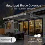 Aleko Moroccan Semi-Cassette Motorized Patio Awning - Seagull Gray & White Striped - 12 x 10 Feet