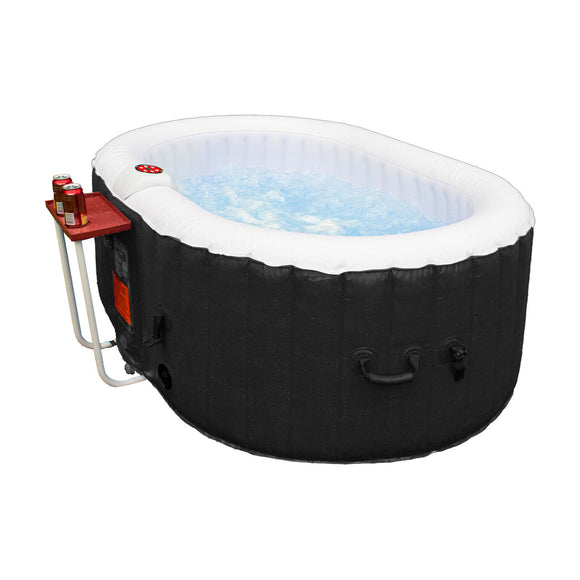 Aleko Oval Inflatable Jetted Hot Tub with Drink Tray and Cover - 2 Person - 145 Gallon - Black and White