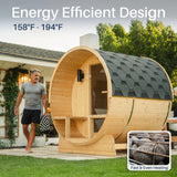 Liatris Rustic Cedar Barrel Sauna with Front Porch Canopy - 5-6 Person