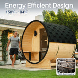 Celasia White Finland Pine Barrel Sauna with Front Porch Canopy - 2-4 Person