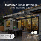 Aleko Moroccan Semi-Cassette Motorized Patio Awning - Seagull Gray & White Striped - 20 x 10 Feet