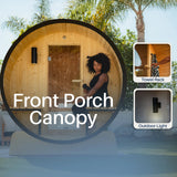 Liatris Rustic Cedar Barrel Sauna with Front Porch Canopy - 2-4 Person