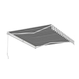 Aleko Caribbean Manual Retractable Patio Awning - Seagull Gray & White Striped - 10 x 8 Feet