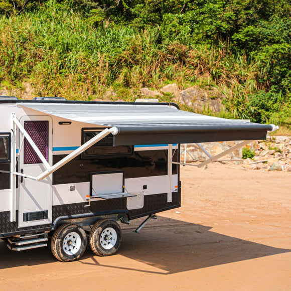 Aleko Motorized Retractable RV Awning - 13 x 8 Feet Black Striped RVAWM-13-8-BLK-STRIPED-AP