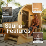 Anémona White Finland Pine Barrel Sauna with Front Porch Canopy – 6-8 People