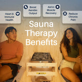 Aleko Anémona White Finland Pine Barrel Sauna with Front Porch Canopy & Black Accents – 6-8 People | SB8PINEBLK-AP