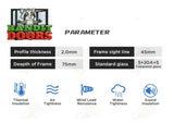 Technical parameters and profile specifications for 75 Series aluminum folding doors