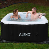 Aleko Square Inflatable Jetted Hot Tub with Cover - 4 Person - 160 Gallon - Black and White | IHT-4P-SQR-BLK-WH-AP