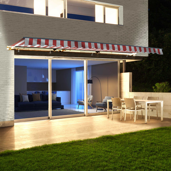 Aleko Moroccan Semi-Cassette Motorized Patio Awning - Red & White Striped - 16 x 10 Feet