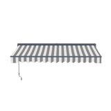Aleko Moroccan Semi-Cassette Motorized Patio Awning - Seagull Gray & White Striped - 12 x 10 Feet