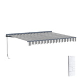 Aleko Moroccan Semi-Cassette Motorized Patio Awning - Seagull Gray & White Striped - 12 x 10 Feet