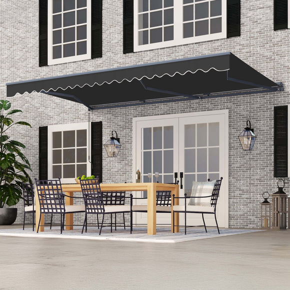Aleko Moroccan Semi-Cassette Motorized Patio Awning - Onyx Black - 16 x 10 Feet