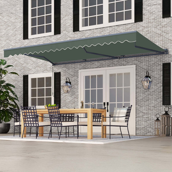 Aleko Moroccan Semi-Cassette Motorized Patio Awning - Forest Green - 16 x 10 Feet