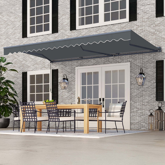 Aleko Moroccan Semi-Cassette Motorized Patio Awning - Charcoal Gray - 16 x 10 Feet