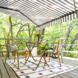 Aleko Moroccan Semi-Cassette Motorized Patio Awning - Seagull Gray & White Striped - 12 x 10 Feet