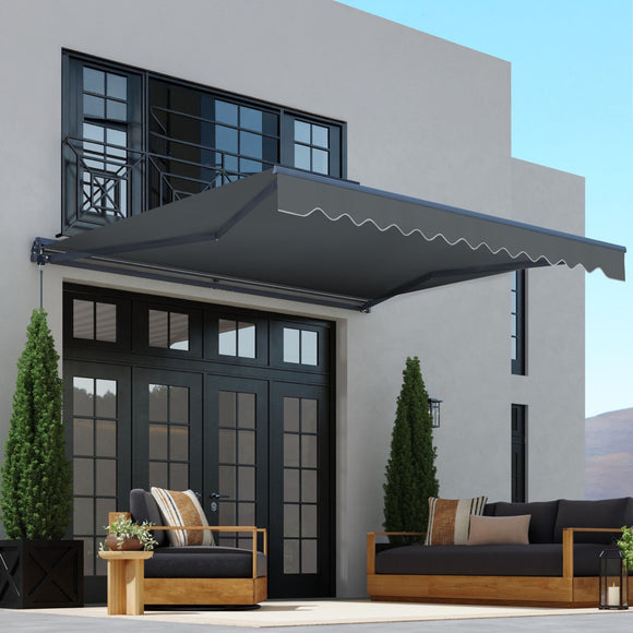 Aleko Moroccan Semi-Cassette Motorized Patio Awning - Charcoal Gray - 13 x 10 Feet