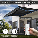 Aleko Motorized Retractable Black Frame Patio Awning 16 x 10 Feet - Charcoal Gray