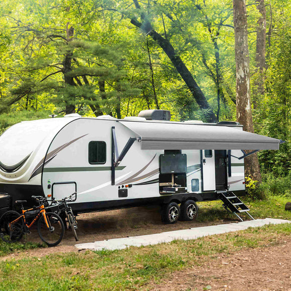 Aleko Retractable RV/Patio Awning - 10 x 8 Feet - Black Frame - Black Fade Fabric RVABW-10-8-GREY-FADE-AP