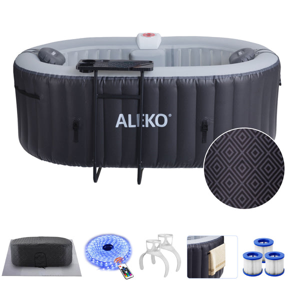* NEW * Diamond Inflatable Jetted Hot Tub with Energy Efficient Cover – Black – 2 Person