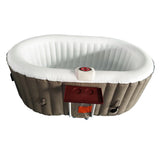 Oval Inflatable Jetted Hot Tub with Drink Tray and Cover - 2 Person - 145 Gallon - Brown & White | IHT-2P-BRWN-WH-AP