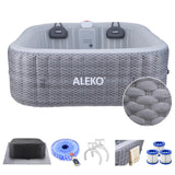 Aleko Charcoal Inflatable Jetted Square Hot Tub with Energy Efficient Cover – Light Gray with Hemp Rope Pattern – 6 Person | HTISQ6HEMPROPE-AP
