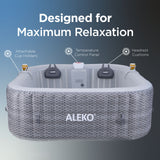 Aleko Charcoal Inflatable Jetted Square Hot Tub with Energy Efficient Cover – Light Gray with Hemp Rope Pattern – 6 Person | HTISQ6HEMPROPE-AP