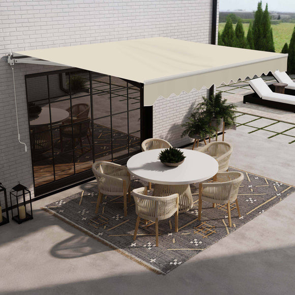 Aleko Caribbean Manual Retractable Patio Awning - Ivory Cream - 12 x 10 Feet