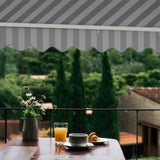 Aleko Caribbean Manual Retractable Patio Awning - Seagull Gray & White Striped - 10 x 8 Feet