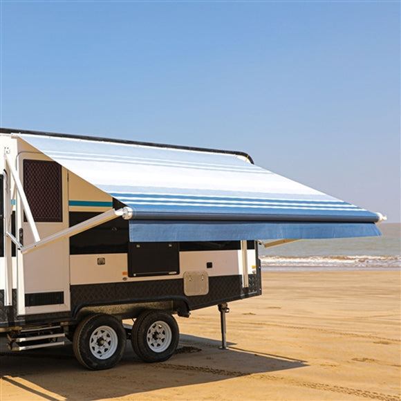 Aleko Motorized Retractable RV Awning - 15 x 8 Feet - Blue Striped
