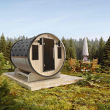 Aleko Outdoor White Finland Pine Traditional Barrel Sauna with Black Accents - 3-4 Person Capacity SB4PINEBLK-AP