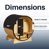 Celasia White Finland Pine Barrel Sauna with Front Porch Canopy - 2-4 Person