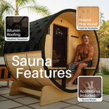 Aleko Celasia White Finland Pine Barrel Sauna with Front Porch Canopy - 2-4 Person | SB5PINECPBLK-AP