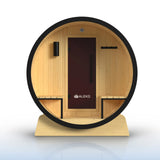 Aleko Celasia White Finland Pine Barrel Sauna with Front Porch Canopy - 2-4 Person | SB5PINECPBLK-AP