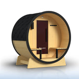 Aleko Celasia White Finland Pine Barrel Sauna with Front Porch Canopy - 2-4 Person | SB5PINECPBLK-AP