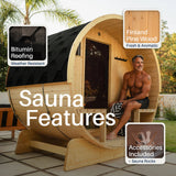 Aleko Anémona White Finland Pine Barrel Sauna with Front Porch Canopy - 2-4 Person | SB5PINECP-AP