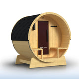 Aleko Anémona White Finland Pine Barrel Sauna with Front Porch Canopy - 2-4 Person | SB5PINECP-AP