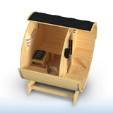 Aleko Anémona White Finland Pine Barrel Sauna with Front Porch Canopy - 2-4 Person | SB5PINECP-AP