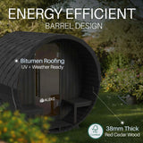 Aleko Aster Barrel Outdoor Sauna with Porch – 3-5 Person
